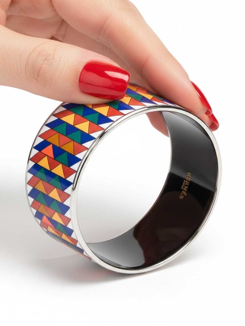 Hermes Multicolor Geometric Enamel Cuff Bracelet